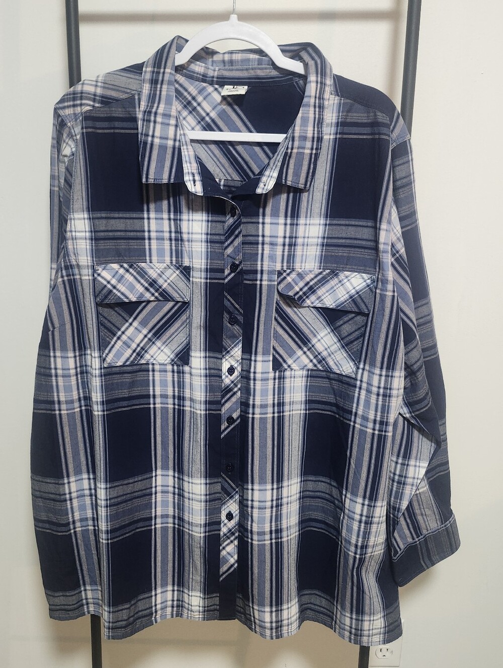 DC Jeans Navy and White Plaid Button-Up Shirt. 100% Cotton